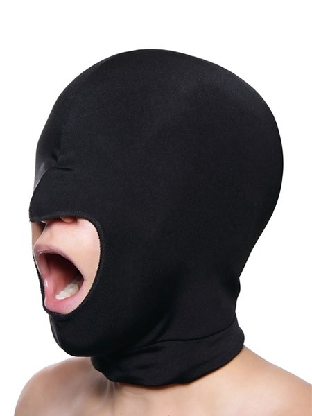 Master Series Blow Hole Open Mouth Spandex Hood: Kopfmaske, schwarz