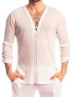 L'Homme Beynac: Langarm-Hemd mit Schnürung, weiß