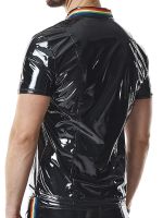 Regnes Fetish Planet RMRemigioRBW: Lack-Polo-Shirt mit Reißverschluss, schwarz